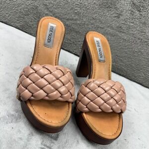 Steve Madden Kashlyn Platform Block Heel Sandals Women Size 8 Nude Weave Studded